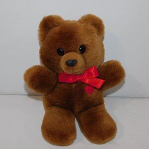 VTG 1985 Dakin Heart Throb Bear Teddy 10" Brown Plush Stuffed Red Bow Love